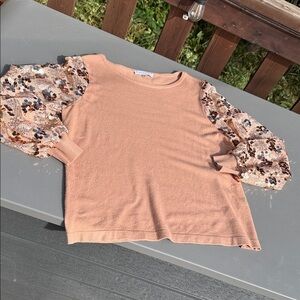 Sioni Peach Blouse with Sequin Sleeves
